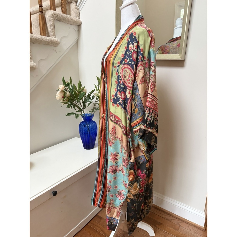 Johnny Was Reversible Silk Kimono Robe Floral Paisley Patchwork Duster XL Multi - Picture 5 of 16